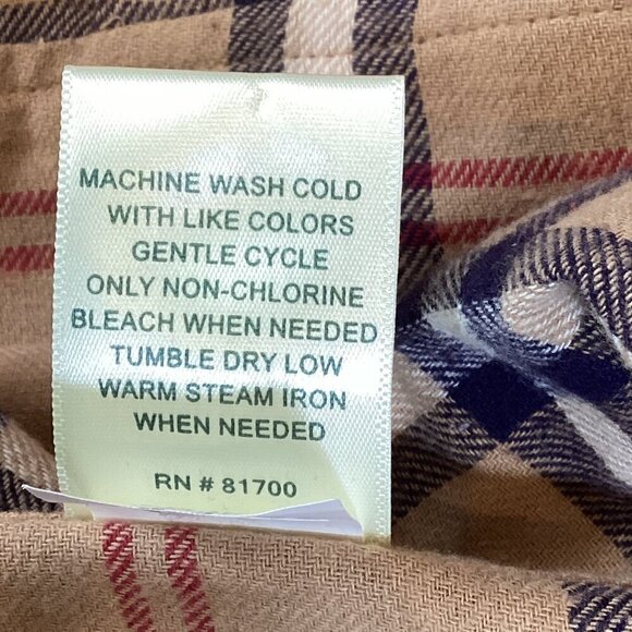 Classic Beige/Tan Plaid Flannel Button-Up Top Sz PM Cotton #319B - Picture 7 of 7